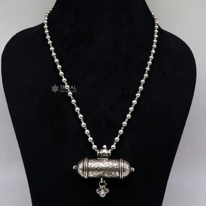 925 Sterling silver handmade Ethnic cultural tribal pendant with wax filled silver beaded necklace traditional choker brides jewelry set655 TRIBAL ORNAMENTS Necklaces
