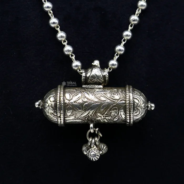 925 Sterling silver handmade Ethnic cultural tribal pendant with wax filled silver beaded necklace traditional choker brides jewelry set655 TRIBAL ORNAMENTS Necklaces