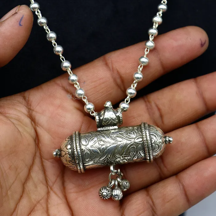 925 Sterling silver handmade Ethnic cultural tribal pendant with wax filled silver beaded necklace traditional choker brides jewelry set655 TRIBAL ORNAMENTS Necklaces