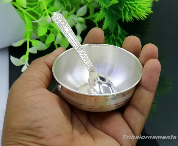 999 fine solid silver handmade small bowl for baby food pure silver vessels silver utensils home and kitchen accessories india sv29 TRIBAL ORNAMENTS Necklaces