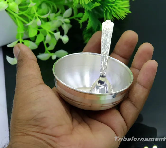 999 fine solid silver handmade small bowl for baby food pure silver vessels silver utensils home and kitchen accessories india sv29 TRIBAL ORNAMENTS Necklaces