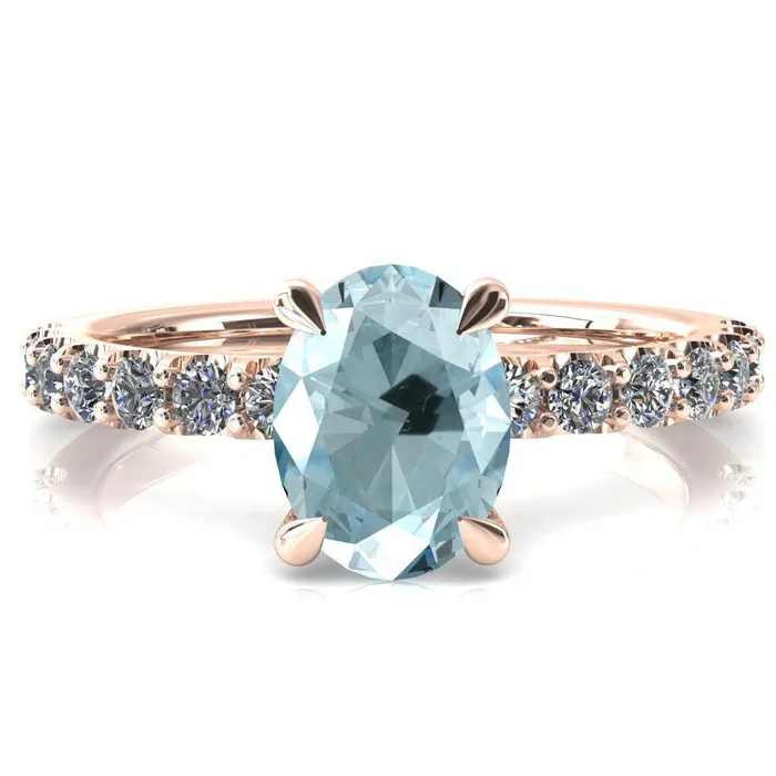 Alessi Oval Aqua Blue Spinel 4 Claw Prong 34 Micro Pave Engagement Ring Fire Brilliance Rings