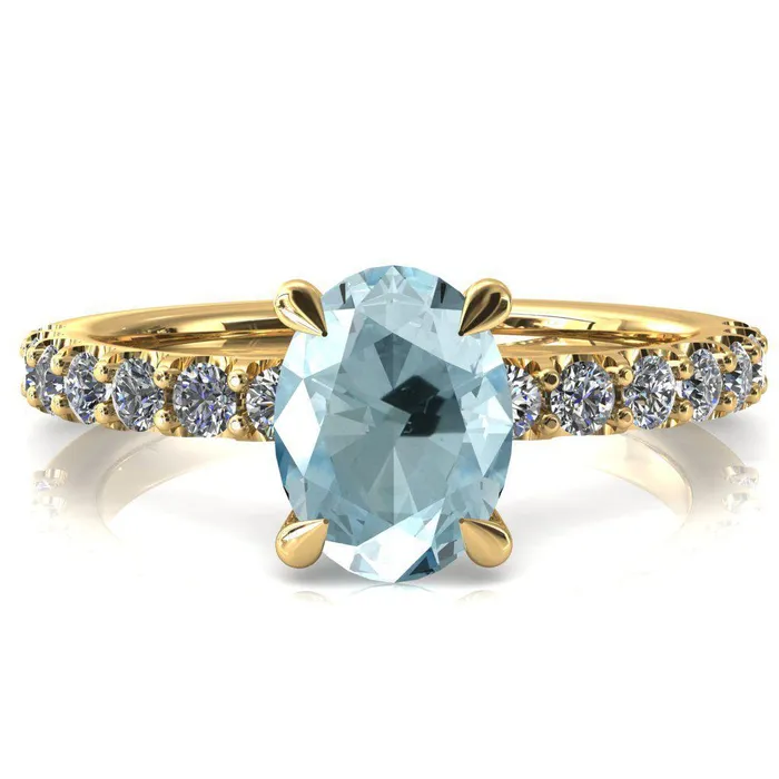 Alessi Oval Aqua Blue Spinel 4 Claw Prong 34 Micro Pave Engagement Ring Fire Brilliance Rings