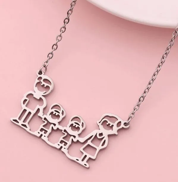 alice Necklaces AZ846 Silver 2 Boys Family Necklace with FREE EARRINGS