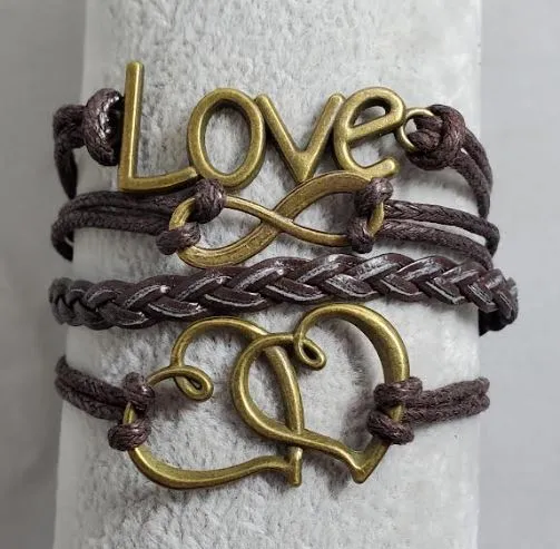 Bracelets alice AZ1489 Brown Love Heart Infinity Layer Leather Bracelet