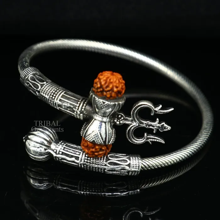 Bracelets TRIBAL ORNAMENTS 925 sterling silver handmade Shiva Trishul bangle bracelet Rudraksha kada excellent Bahubali trident kada bracelet gift for girls nsk748 Bracelets TRIBAL ORNAMENTS 925 sterling silver handmade Shiva Trishul bangle bracelet Rudraksha kada excellent Bahubali trident kada bracelet gift for girls nsk748