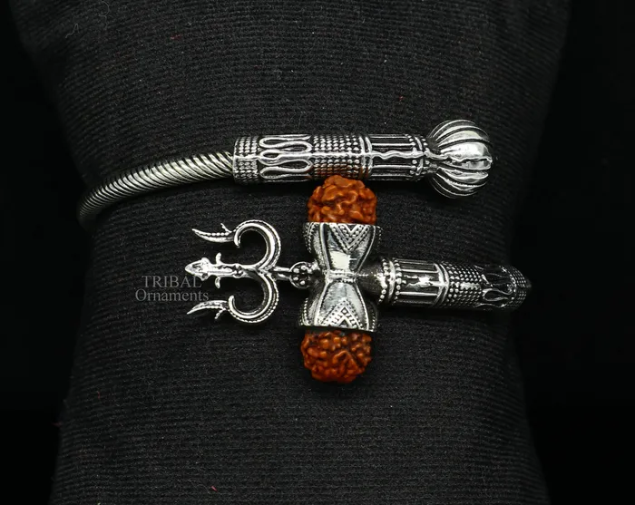 Bracelets TRIBAL ORNAMENTS 925 sterling silver handmade Shiva Trishul bangle bracelet Rudraksha kada excellent Bahubali trident kada bracelet gift for girls nsk748