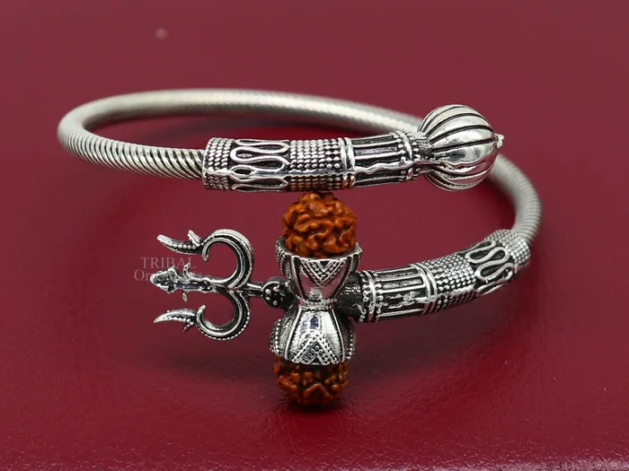 Bracelets TRIBAL ORNAMENTS 925 sterling silver handmade Shiva Trishul bangle bracelet Rudraksha kada excellent Bahubali trident kada bracelet gift for girls nsk748