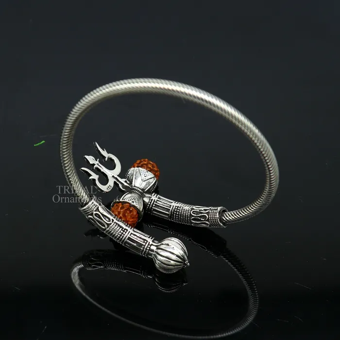 Bracelets TRIBAL ORNAMENTS 925 sterling silver handmade Shiva Trishul bangle bracelet Rudraksha kada excellent Bahubali trident kada bracelet gift for girls nsk748