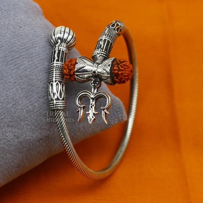 Bracelets TRIBAL ORNAMENTS 925 sterling silver handmade Shiva Trishul bangle bracelet Rudraksha kada excellent Bahubali trident kada bracelet gift for girls nsk748