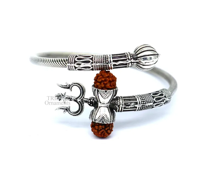Bracelets TRIBAL ORNAMENTS 925 sterling silver handmade Shiva Trishul bangle bracelet Rudraksha kada excellent Bahubali trident kada bracelet gift for girls nsk748