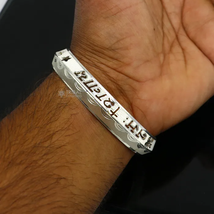 Bracelets TRIBAL ORNAMENTS 925 Sterling silver Handmade solid kada bracelet mantra bracelet aum namah shivay mens gifting divine kada from rajasthan india nsk781