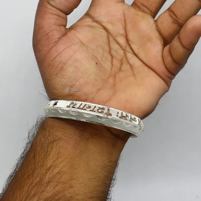 Bracelets TRIBAL ORNAMENTS 925 Sterling silver Handmade solid kada bracelet mantra bracelet aum namah shivay mens gifting divine kada from rajasthan india nsk781