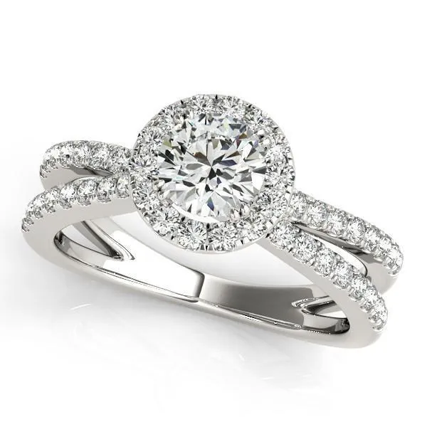 Carilla Round Center Stone Diamond Floating Halo Double Cross Shank Ring Fire Brilliance Rings
