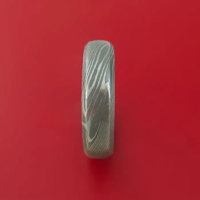 Damascus Steel Ring with 14k Yellow Gold Sleeve Custom Made Band Lashbrook Rings Damascus Steel Ring with 14k Yellow Gold Sleeve Custom Made Band Lashbrook Rings