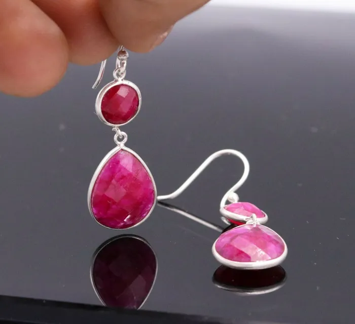 Earrings TRIBAL ORNAMENTS Excellent simulated ruby 925 sterling silver stylish wedding girls stud s166