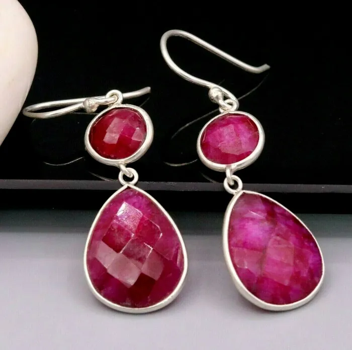 Earrings TRIBAL ORNAMENTS Excellent simulated ruby 925 sterling silver stylish wedding girls stud s166