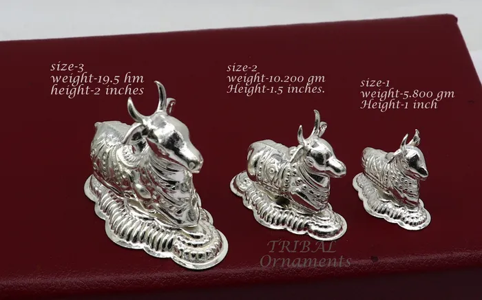 Lord Shiva Vahan Nandi Maharaj sterling silver handmade small article for puja best gift for lord Shiva divine Nandi statue su982 TRIBAL ORNAMENTS Necklaces