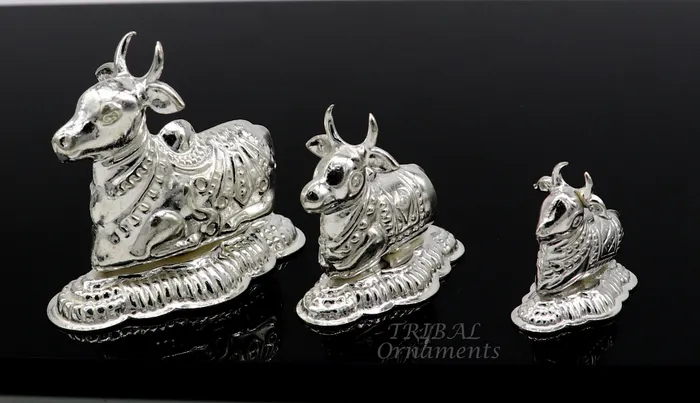Lord Shiva Vahan Nandi Maharaj sterling silver handmade small article for puja best gift for lord Shiva divine Nandi statue su982 TRIBAL ORNAMENTS Necklaces