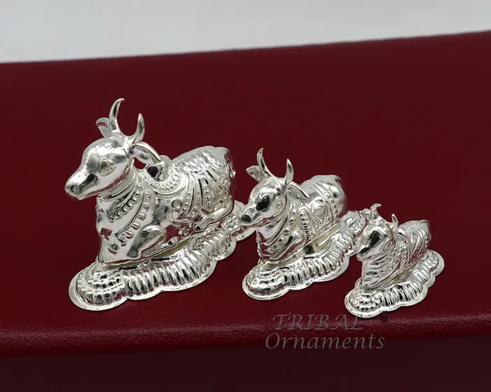Lord Shiva Vahan Nandi Maharaj sterling silver handmade small article for puja best gift for lord Shiva divine Nandi statue su982 TRIBAL ORNAMENTS Necklaces