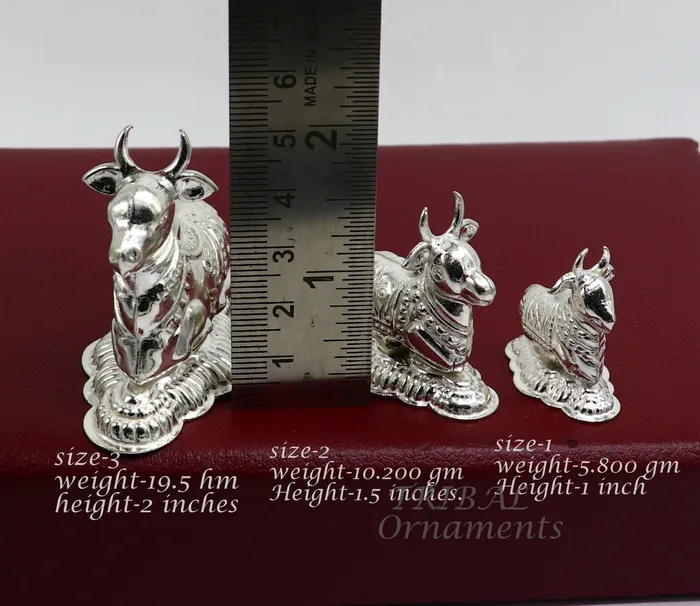 Lord Shiva Vahan Nandi Maharaj sterling silver handmade small article for puja best gift for lord Shiva divine Nandi statue su982 TRIBAL ORNAMENTS Necklaces