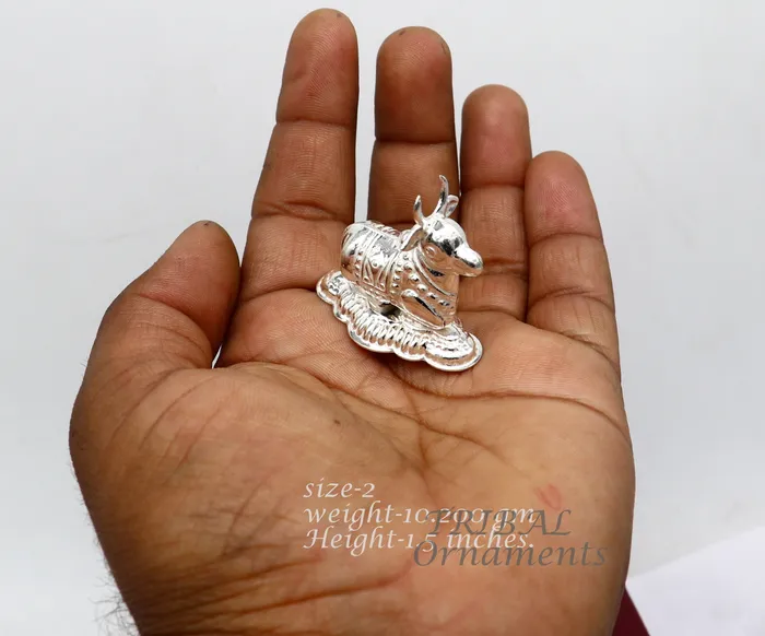 Lord Shiva Vahan Nandi Maharaj sterling silver handmade small article for puja best gift for lord Shiva divine Nandi statue su982 TRIBAL ORNAMENTS Necklaces