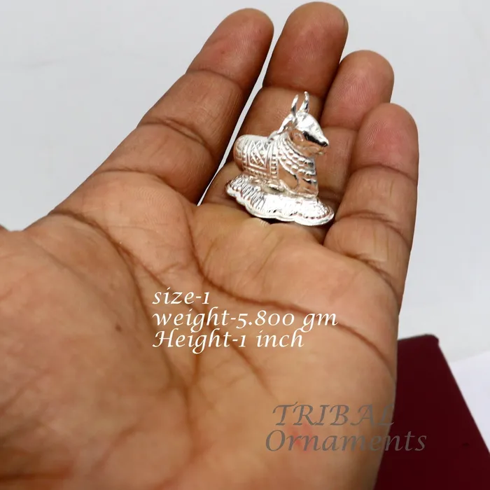 Lord Shiva Vahan Nandi Maharaj sterling silver handmade small article for puja best gift for lord Shiva divine Nandi statue su982 TRIBAL ORNAMENTS Necklaces