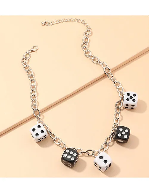 N1275 Black White Dice Necklace 02 Necklaces