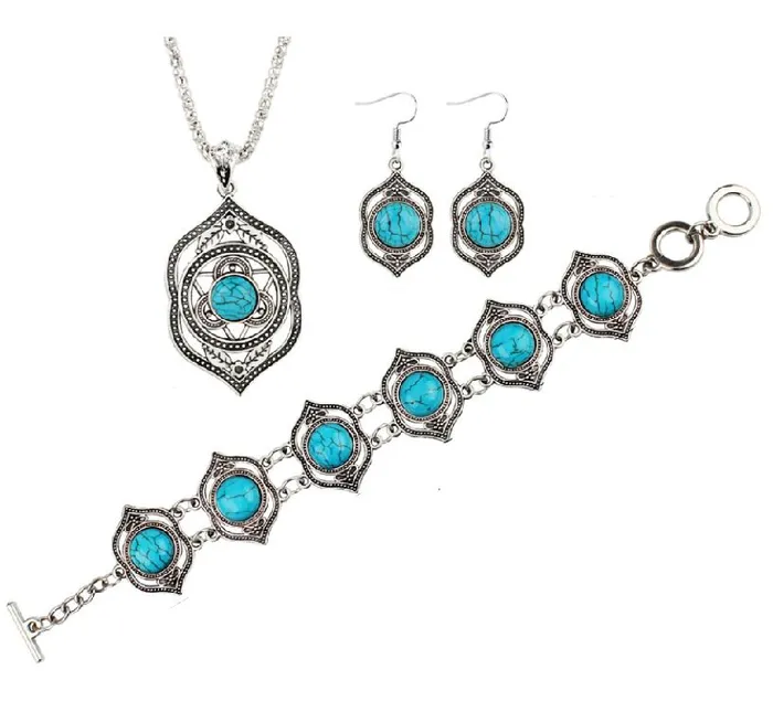N481 Silver Turquoise Crackle Gem Necklace with FREE Earrings FREE Bracelet alice Necklaces N481 Silver Turquoise Crackle Gem Necklace with FREE Earrings FREE Bracelet alice Necklaces