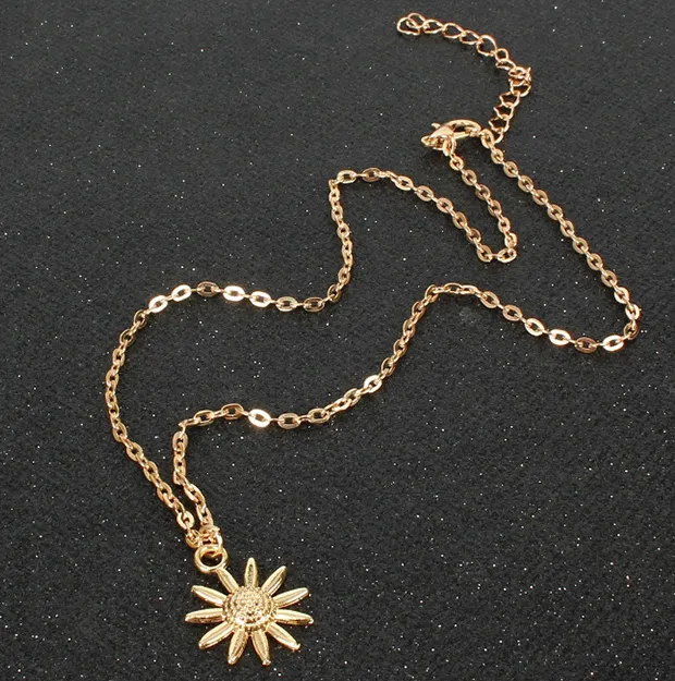Necklaces 02 N1599 Gold Dainty Flower Necklace with FREE Earrings