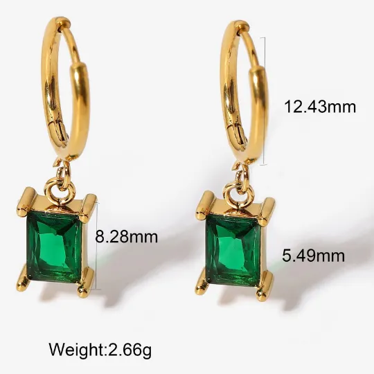 Necklaces 18K GoldFilled Emerald Square Pendant Necklace Set Jewelvers
