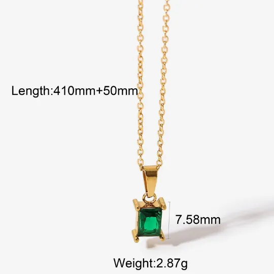 Necklaces 18K GoldFilled Emerald Square Pendant Necklace Set Jewelvers