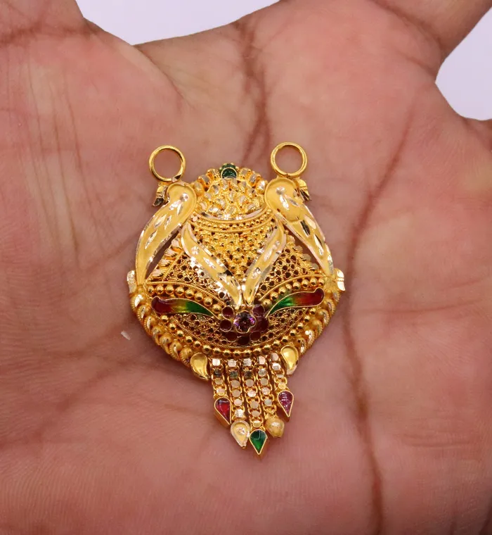 Necklaces TRIBAL ORNAMENTS Genuine certified 22kt yellow gold solid filigree work meenakari work pendant necklace traditional art of indian tribal jewelry gp12