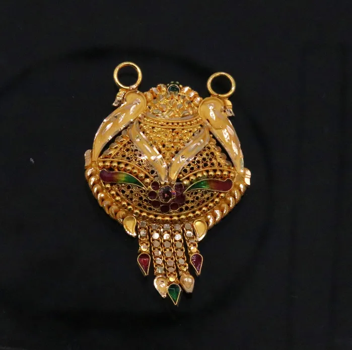 Necklaces TRIBAL ORNAMENTS Genuine certified 22kt yellow gold solid filigree work meenakari work pendant necklace traditional art of indian tribal jewelry gp12