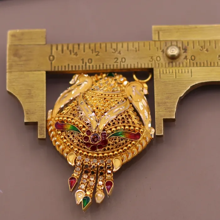 Necklaces TRIBAL ORNAMENTS Genuine certified 22kt yellow gold solid filigree work meenakari work pendant necklace traditional art of indian tribal jewelry gp12