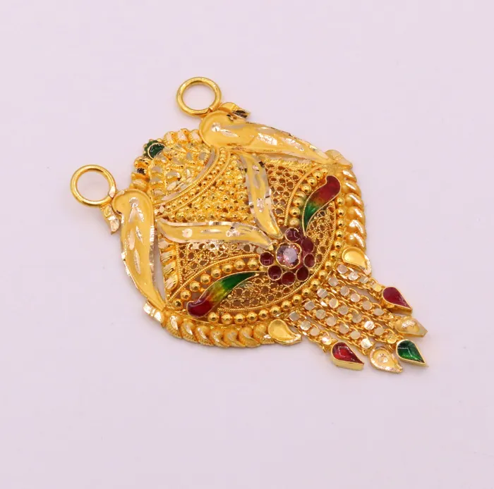 Necklaces TRIBAL ORNAMENTS Genuine certified 22kt yellow gold solid filigree work meenakari work pendant necklace traditional art of indian tribal jewelry gp12