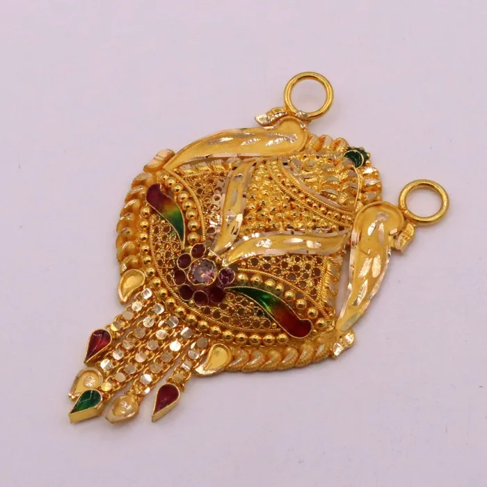 Necklaces TRIBAL ORNAMENTS Genuine certified 22kt yellow gold solid filigree work meenakari work pendant necklace traditional art of indian tribal jewelry gp12