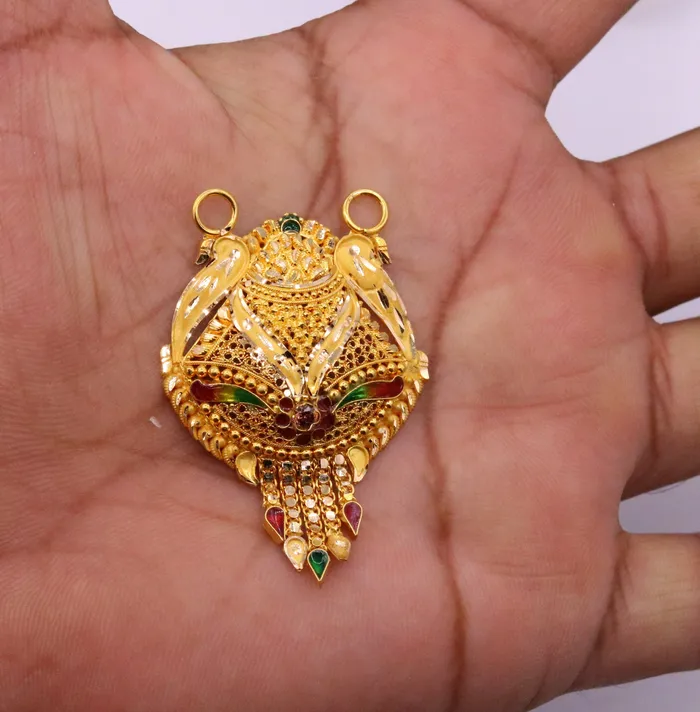 Necklaces TRIBAL ORNAMENTS Genuine certified 22kt yellow gold solid filigree work meenakari work pendant necklace traditional art of indian tribal jewelry gp12
