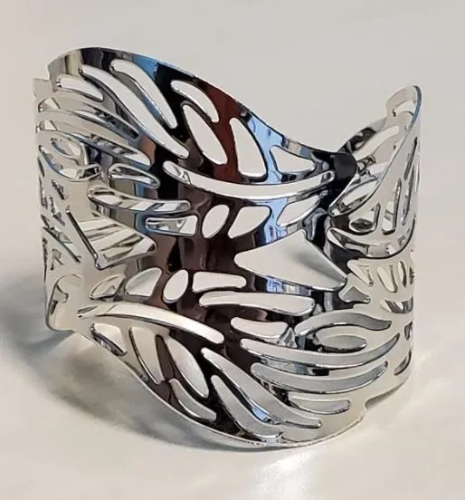 POLLY Bracelets B623 Silver Leaf Design Cuff Bracelet