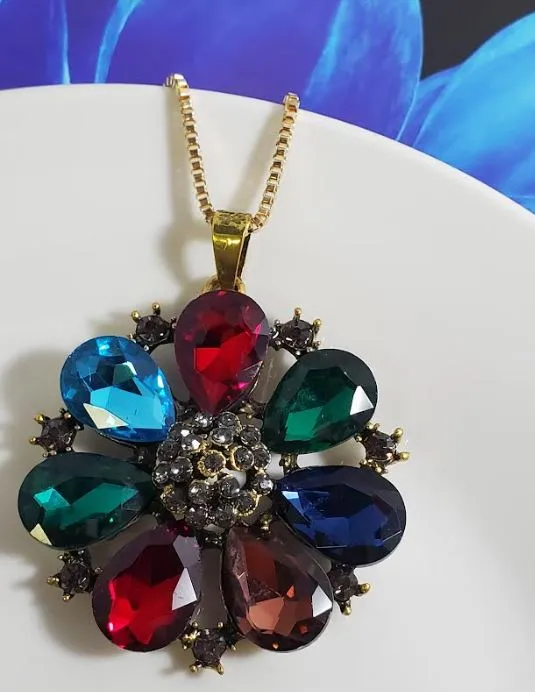 polly Necklaces AZ1553 Gold Multi Color Gemstone Flower Necklace with FREE Earrings polly Necklaces AZ1553 Gold Multi Color Gemstone Flower Necklace with FREE Earrings