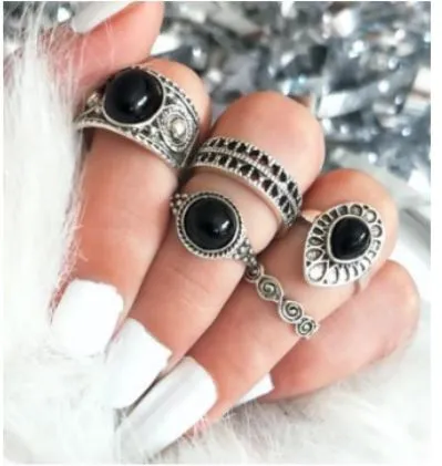 POLLY Rings RS26 Silver Color Assorted 5 pc Ring Set