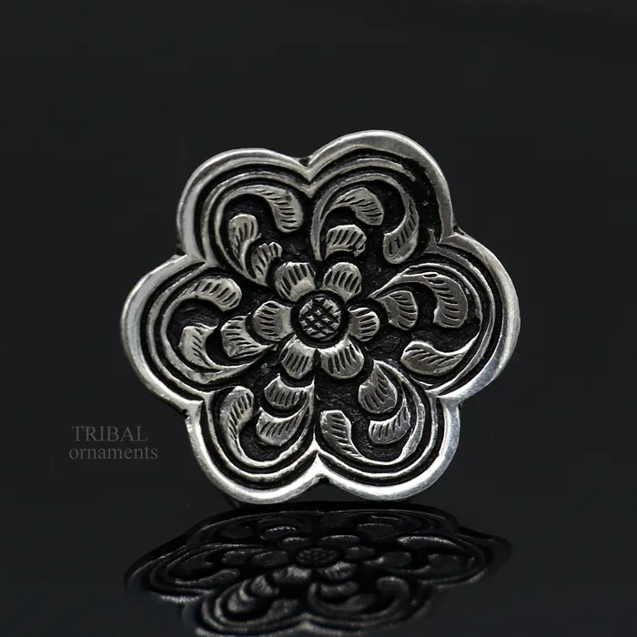 Rings 925 sterling silver handmade gorgeous flower shape adjustable ring band unisex stylish gifting chitai work tribal ethnic jewelry ring496 TRIBAL ORNAMENTS Rings 925 sterling silver handmade gorgeous flower shape adjustable ring band unisex stylish gifting chitai work tribal ethnic jewelry ring496 TRIBAL ORNAMENTS