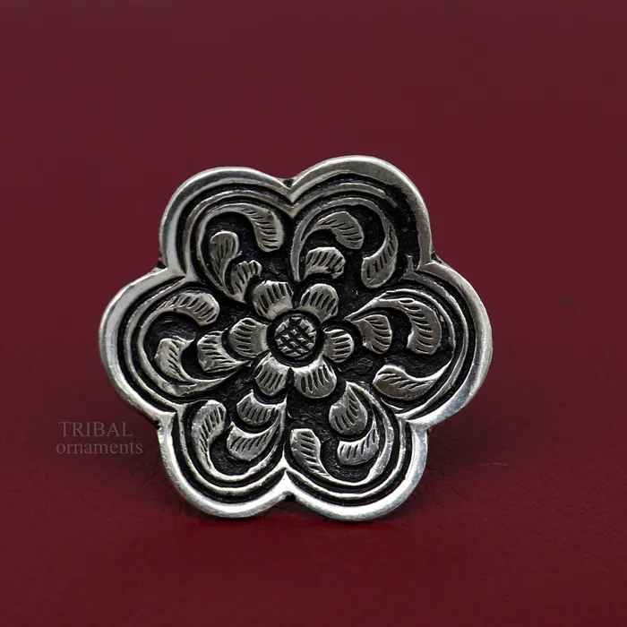 Rings 925 sterling silver handmade gorgeous flower shape adjustable ring band unisex stylish gifting chitai work tribal ethnic jewelry ring496 TRIBAL ORNAMENTS