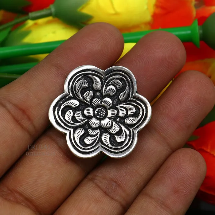 Rings 925 sterling silver handmade gorgeous flower shape adjustable ring band unisex stylish gifting chitai work tribal ethnic jewelry ring496 TRIBAL ORNAMENTS
