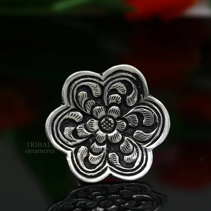 Rings 925 sterling silver handmade gorgeous flower shape adjustable ring band unisex stylish gifting chitai work tribal ethnic jewelry ring496 TRIBAL ORNAMENTS