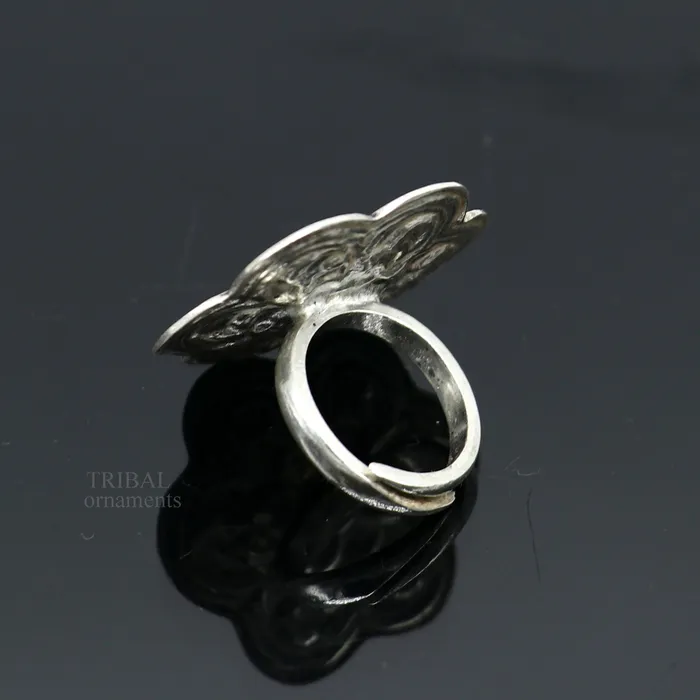Rings 925 sterling silver handmade gorgeous flower shape adjustable ring band unisex stylish gifting chitai work tribal ethnic jewelry ring496 TRIBAL ORNAMENTS