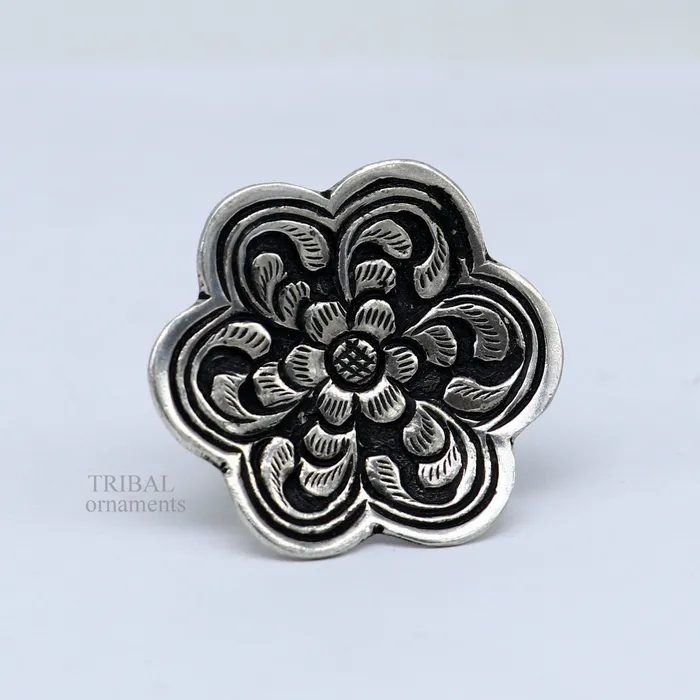 Rings 925 sterling silver handmade gorgeous flower shape adjustable ring band unisex stylish gifting chitai work tribal ethnic jewelry ring496 TRIBAL ORNAMENTS