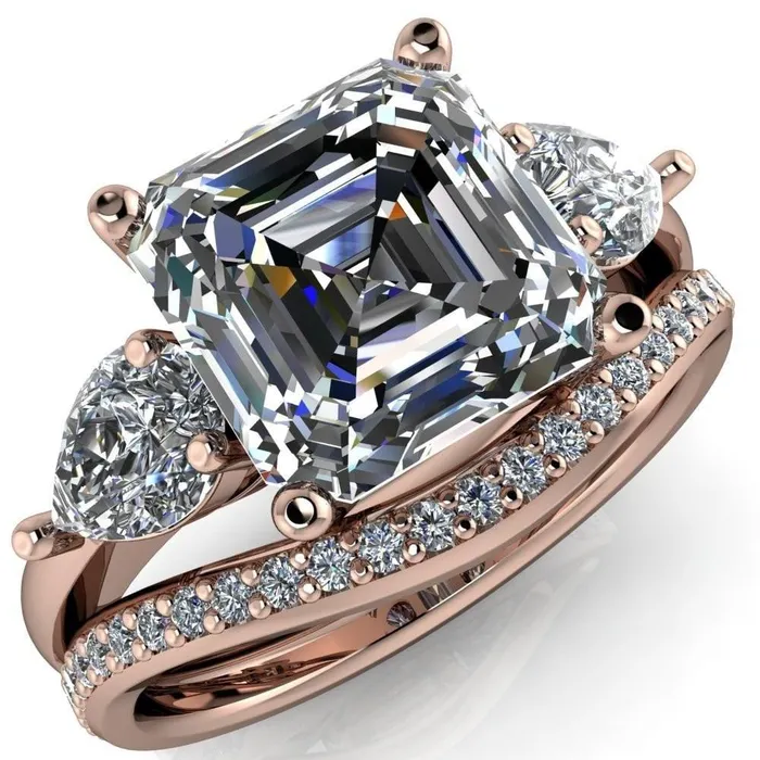 Rings Fire Brilliance Monteith Asscher Moissanite 4 Prong Pear Side Engagement Ring Rings Fire Brilliance Monteith Asscher Moissanite 4 Prong Pear Side Engagement Ring