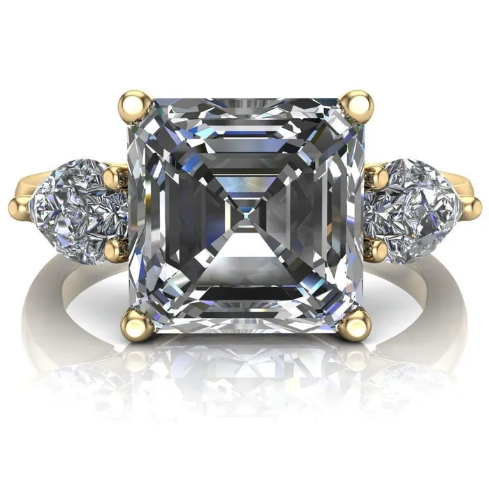 Rings Fire Brilliance Monteith Asscher Moissanite 4 Prong Pear Side Engagement Ring