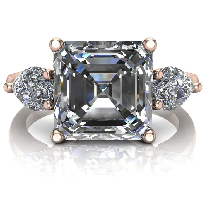 Rings Fire Brilliance Monteith Asscher Moissanite 4 Prong Pear Side Engagement Ring